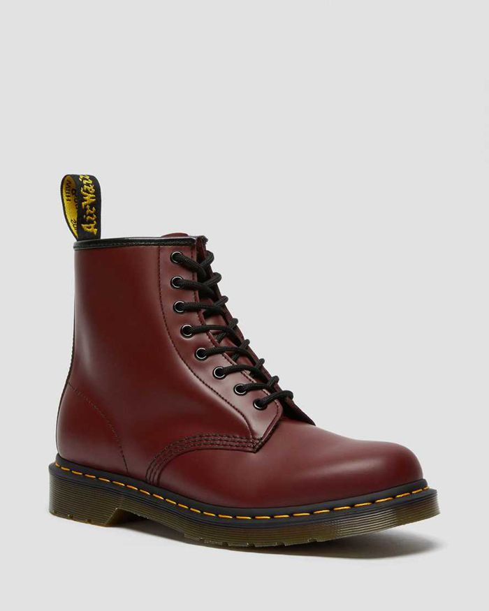 Dr Martens Mens 1460 Smooth Leather Lace Up Ankle Boots Burgundy - 16423ETBM